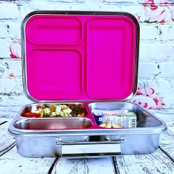 Eazy Kids 3 Compartment Bento Steel Lunch Box - Pink