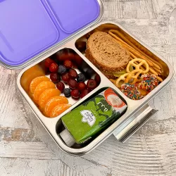 Eazy Kids 3 Compartment Bento Steel Lunch Box - Purple