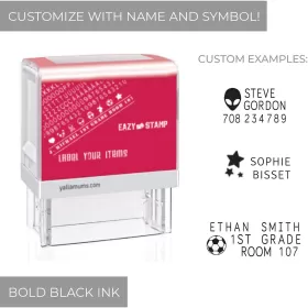 Eazy Kids Customizable Self Inking Fabric Stamp Kit for School, Uniforms and Kids Clothing - Black Ink