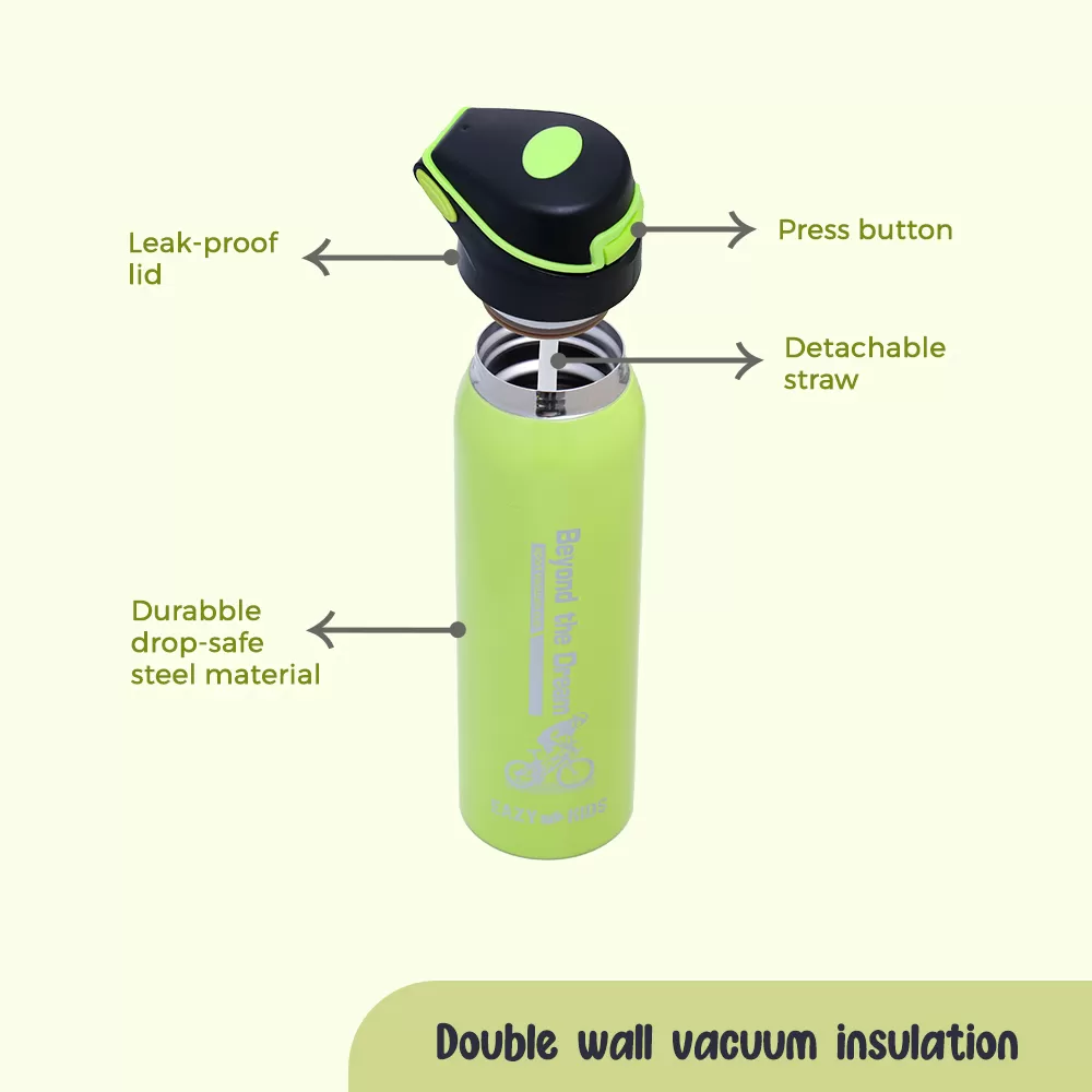 Eazy Kids Double Wall Insulated School Water Bottle - Green, 500ml