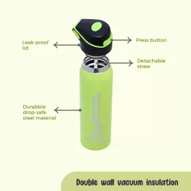 Eazy Kids Double Wall Insulated School Water Bottle - Green, 500ml