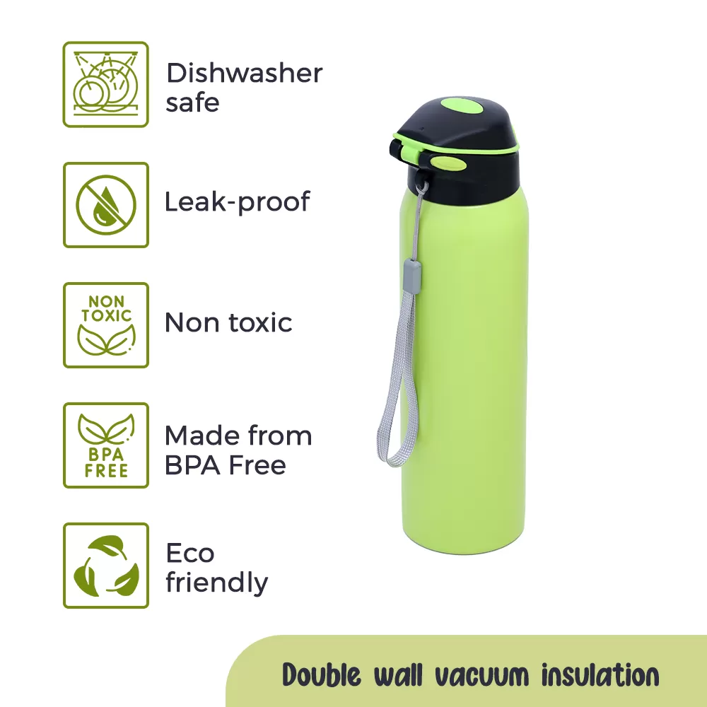 Eazy Kids Double Wall Insulated School Water Bottle - Green, 500ml