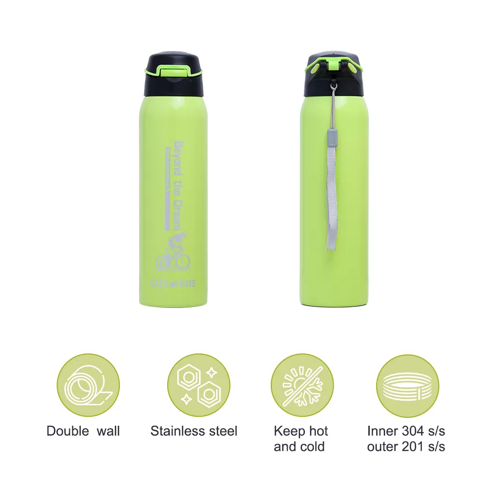 Eazy Kids Double Wall Insulated School Water Bottle - Green, 500ml