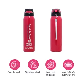 Eazy Kids Double Wall Insulated School Water Bottle - Pink, 500ml