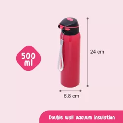 Eazy Kids Double Wall Insulated School Water Bottle - Pink, 500ml