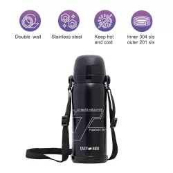 Eazy Kids Double Wall Insulated School Water Bottle - Black, 800ml