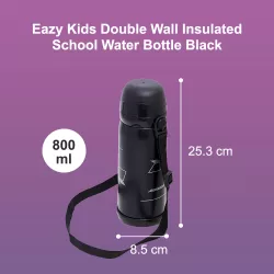 Eazy Kids Double Wall Insulated School Water Bottle - Black, 800ml