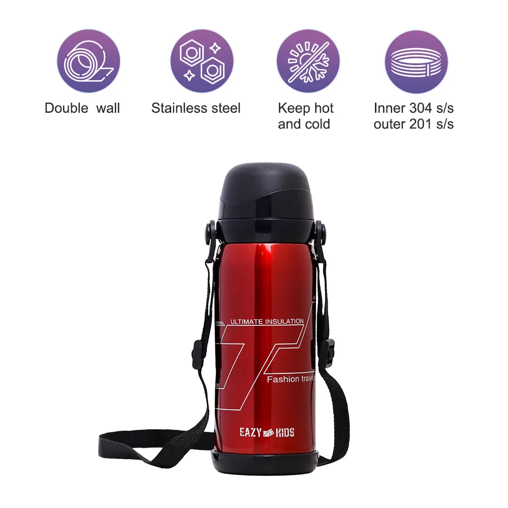 Eazy Kids Double Wall Insulated School Water Bottle - Red, 800ml