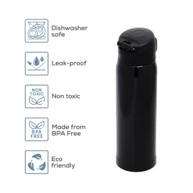 Eazy Kids Double Wall Insulated Travel Water Bottle - Black, 500ml