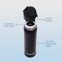 Eazy Kids Double Wall Insulated Travel Water Bottle - Black, 500ml