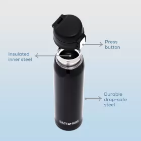 Eazy Kids Double Wall Insulated Travel Water Bottle - Black, 500ml