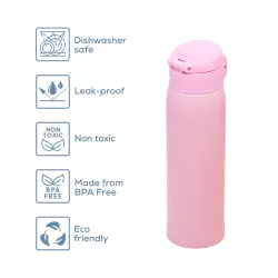 Eazy Kids Double Wall Insulated Travel Water Bottle - Pink, 500ml