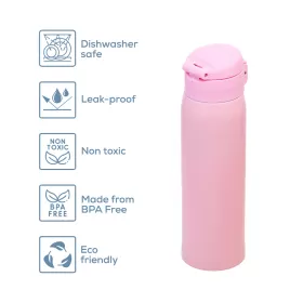 Eazy Kids Double Wall Insulated Travel Water Bottle - Pink, 500ml