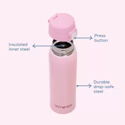 Eazy Kids Double Wall Insulated Travel Water Bottle - Pink, 500ml