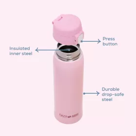 Eazy Kids Double Wall Insulated Travel Water Bottle - Pink, 500ml