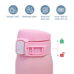 Eazy Kids Double Wall Insulated Travel Water Bottle - Pink, 500ml