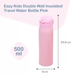 Eazy Kids Double Wall Insulated Travel Water Bottle - Pink, 500ml