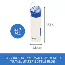 Eazy Kids Double Wall Insulated Travel Water Bottle - Blue, 550ml