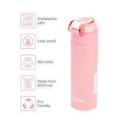 Eazy Kids Double Wall Insulated Travel Water Bottle - Pink, 550ml