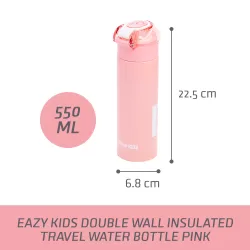 Eazy Kids Double Wall Insulated Travel Water Bottle - Pink, 550ml