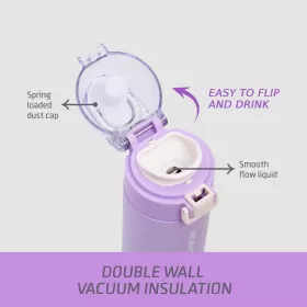 Eazy Kids Double Wall Insulated Travel Water Bottle - Purple, 550ml