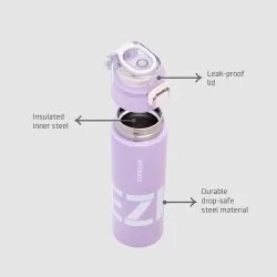 Eazy Kids Double Wall Insulated Travel Water Bottle - Purple, 550ml