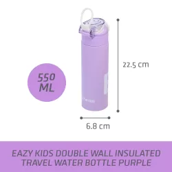 Eazy Kids Double Wall Insulated Travel Water Bottle - Purple, 550ml