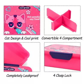 Eazy Kids Lunch Box, Cat - Pink, 850ml