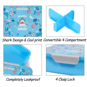 Eazy Kids Lunch Box, Shark - Blue, 850ml