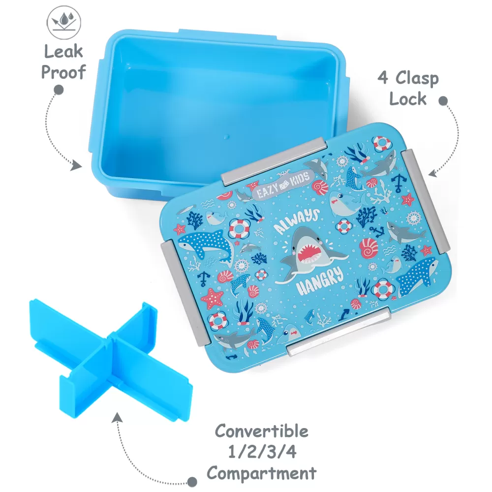 Eazy Kids Lunch Box, Shark - Blue, 850ml