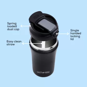 Eazy Kids Double Wall Insulated Tumbler Water Bottle - Black, 400ml