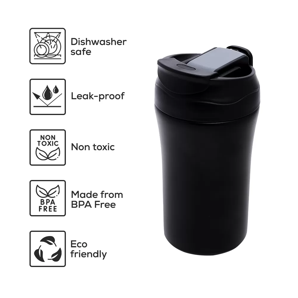 Eazy Kids Double Wall Insulated Tumbler Water Bottle - Black, 400ml