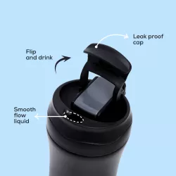 Eazy Kids Double Wall Insulated Tumbler Water Bottle - Black, 400ml