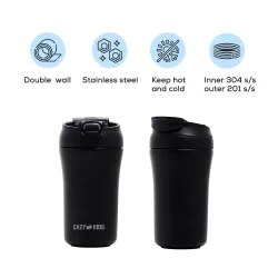 Eazy Kids Double Wall Insulated Tumbler Water Bottle - Black, 400ml