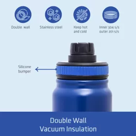 Eazy Kids Double Wall Insulated Tracking Water Bottle - Blue, 800ml