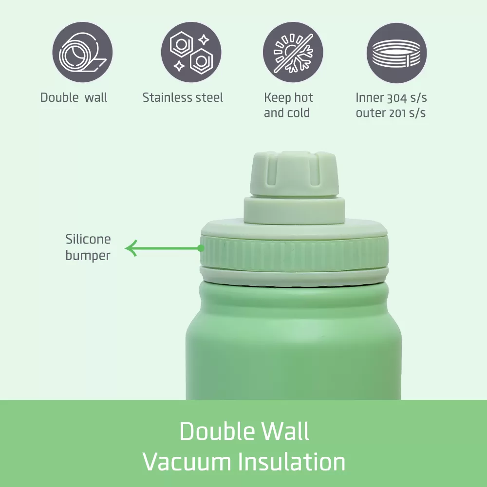 Eazy Kids Double Wall Insulated Tracking Water Bottle - Green, 800ml