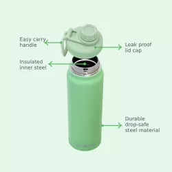 Eazy Kids Double Wall Insulated Tracking Water Bottle - Green, 800ml