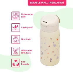 Eazy Kids Double Wall Insulated School Water Bottle - Ivory, 350ml