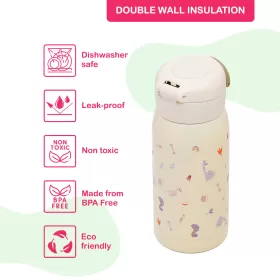 Eazy Kids Double Wall Insulated School Water Bottle - Ivory, 350ml