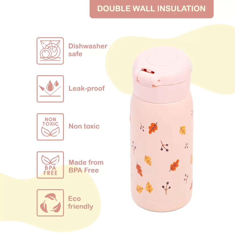 Eazy Kids Double Wall Insulated School Water Bottle - Pink, 350ml