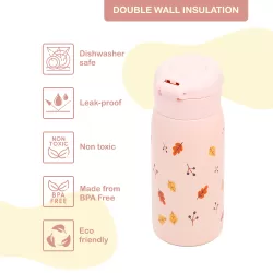 Eazy Kids Double Wall Insulated School Water Bottle - Pink, 350ml