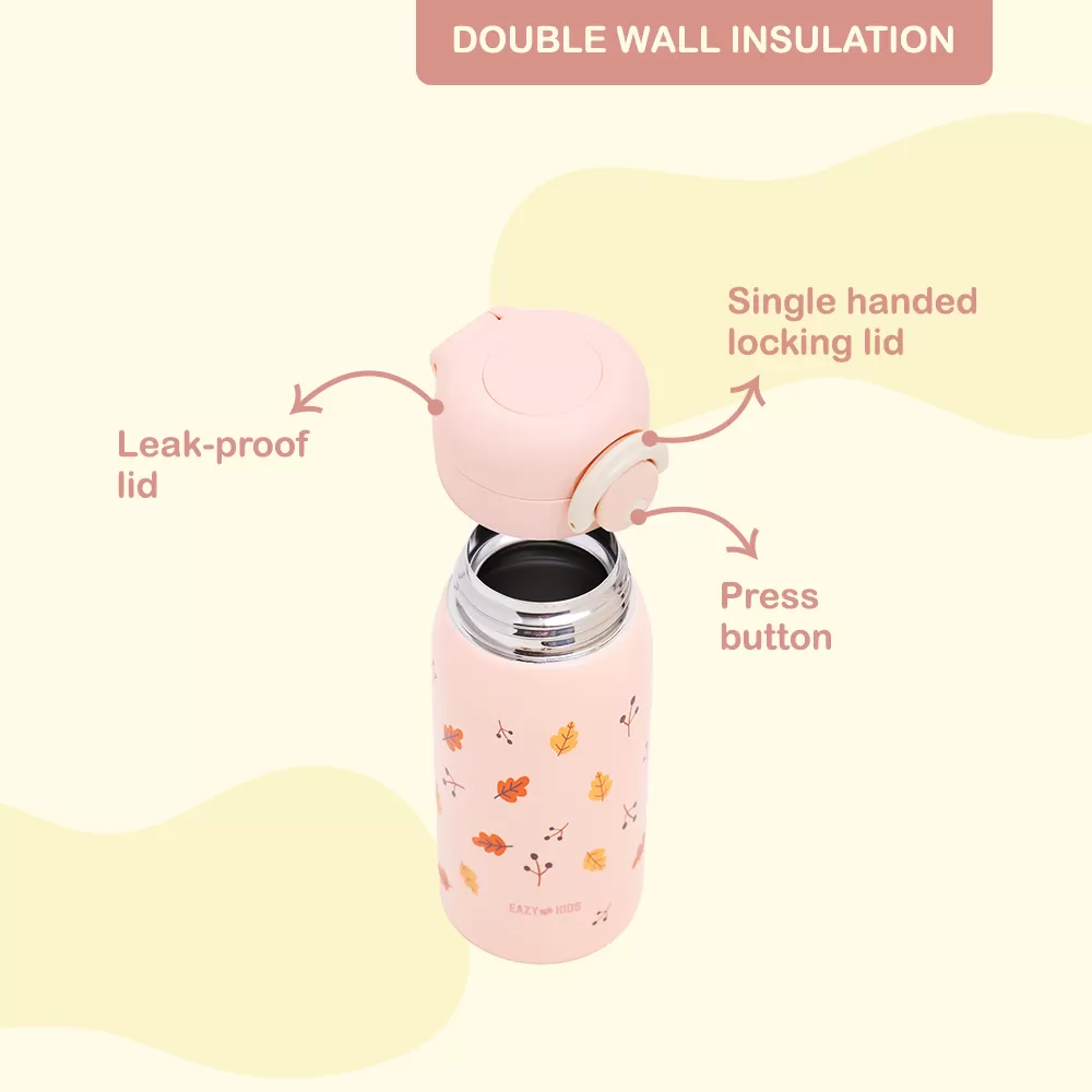 Eazy Kids Double Wall Insulated School Water Bottle - Pink, 350ml