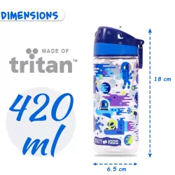 Eazy Kids Tritan Water Bottle w/ Carry handle, Astronauts - Blue, 420ml