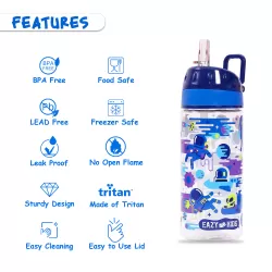 Eazy Kids Tritan Water Bottle w/ Carry handle, Astronauts - Blue, 420ml