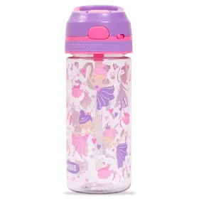 Eazy Kids Tritan Water Bottle w/ Lockable Push button and Carry Handle, Tropical - Purple, 420ml