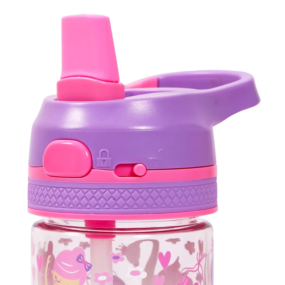 Eazy Kids Tritan Water Bottle w/ Lockable Push button and Carry Handle, Tropical - Purple, 420ml