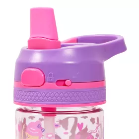 Eazy Kids Tritan Water Bottle w/ Lockable Push button and Carry Handle, Tropical - Purple, 420ml