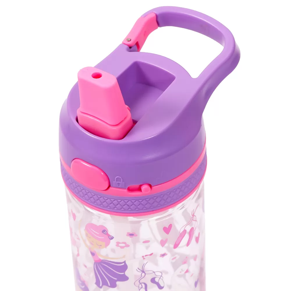 Eazy Kids Tritan Water Bottle w/ Lockable Push button and Carry Handle, Tropical - Purple, 420ml