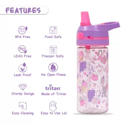 Eazy Kids Tritan Water Bottle w/ Lockable Push button and Carry Handle, Tropical - Purple, 420ml