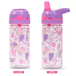 Eazy Kids Tritan Water Bottle w/ Lockable Push button and Carry Handle, Tropical - Purple, 420ml